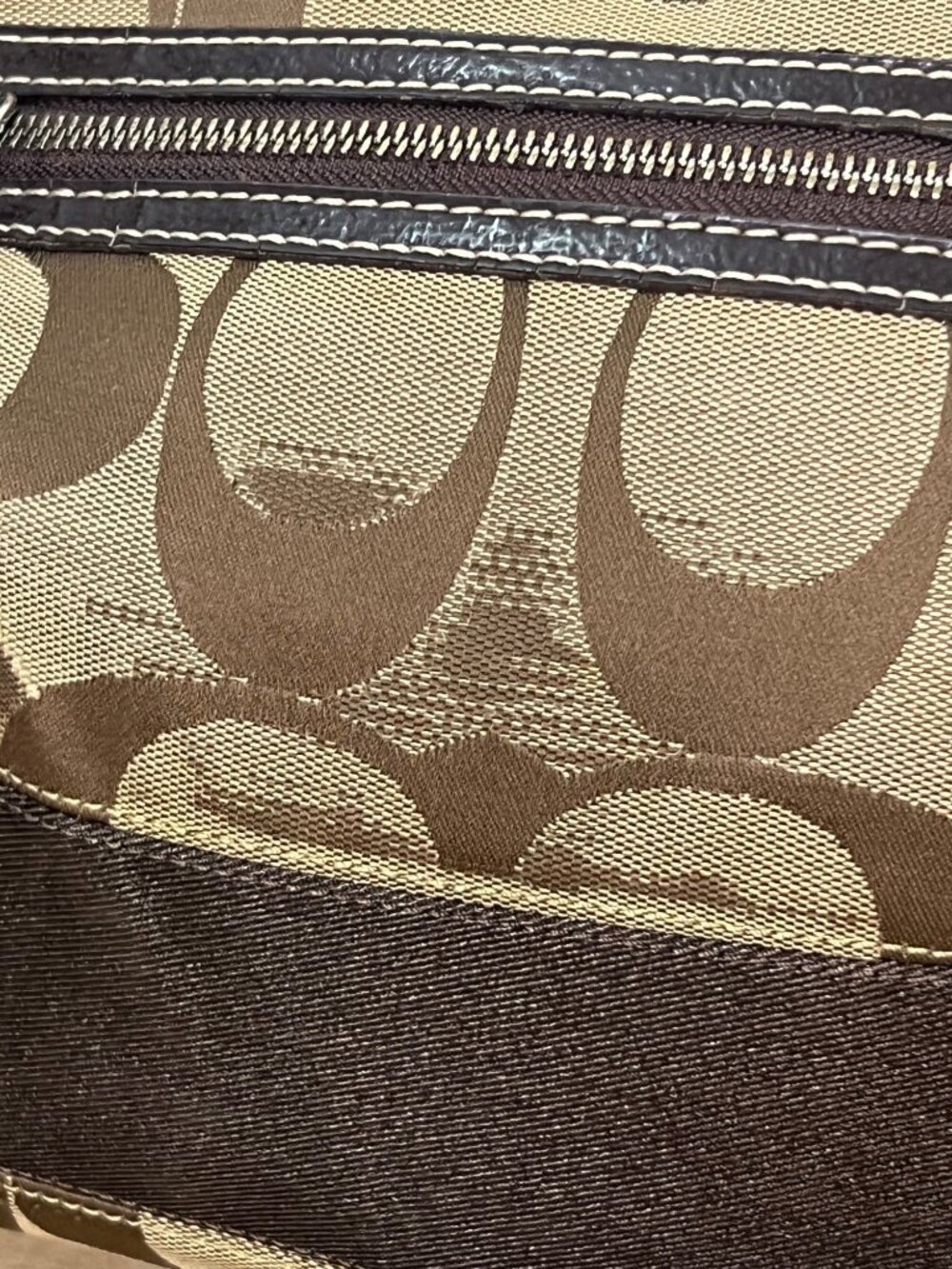 Coach Signature Khaki & Brown Crossbody Bag With Adjustable Strap & Zip Closure - Picture 9 of 10